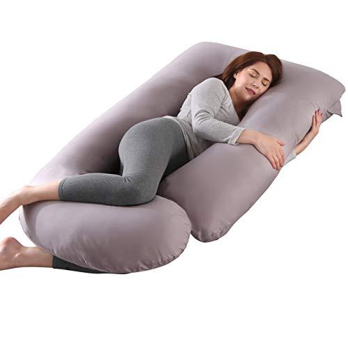 SHANNA Cuscino Gravidanza per Dormire, Cuscino Allattamento e Gravidanza, Grande a Forma di U e Supporto Premaman con Rivestimento in Cotone sostituibile e Lavabile (Grigio Chiaro)