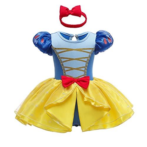 Lito Angels Vestito Principessa Biancaneve Pagliaccetto Bimba Bambina Neonata, Set Body Tutina con Fascia per Carnevale e Foto, Bebè Taglia 6-9 Mesi, Giallo