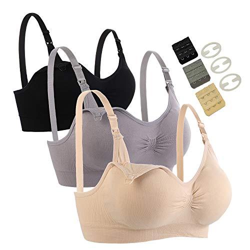 SOTP 3 PCS Reggiseno Allattamento Senza Ferretto con Estensione Reggiseno Bra Donna Morbido e Traspirante Reggiseno Senza Cuciture Premaman Reggiseni - M