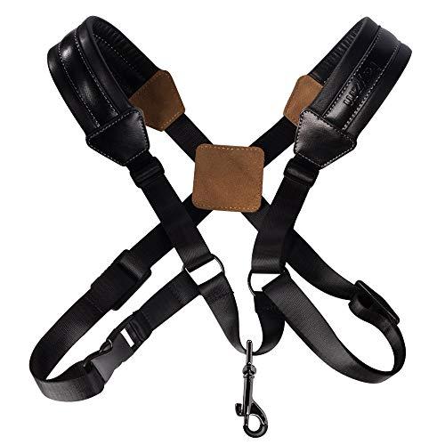 Rayzm Cinghia per sassofono, universale a doppia tracolla in pelle per Sassofono, tracolla imbottita regolabile per sassofono Alto Saxon Tenor Soprano (L)