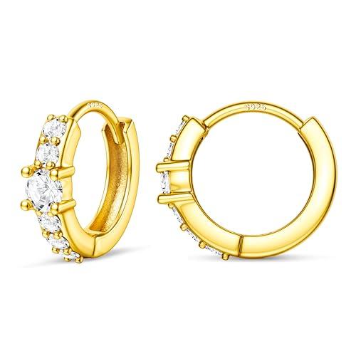 Dochais Orecchini a cerchio in oro 14K da donna, Orecchini Huggie ipoallergenici, Orecchini a cerchio in oro piccoli e grossi con zirconi per piercing alla cartilagine