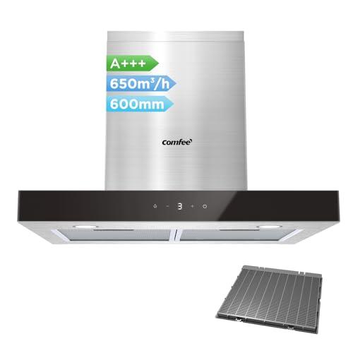 COMFEE' Cappa Aspirante 60 cm Classe A+++ TSHM77SS-60 650m³/h Acciaio Inossidabile Cappa Cucina con LED, Sistema di Ricircolo e Canalizzazione e Ciltri a Carbone