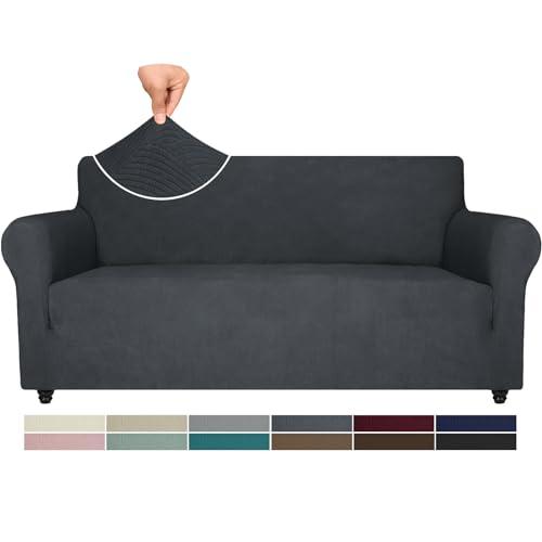 Ystyle Copridivano 3 Posti Con Braccioli, Copri Divano Antigraffio Gatto, Copridivani Elasticizzati, Pesante Inverno Copri Divani, Fodera Divano Antimacchia Lavabile Antiscivolo, Grigio Scuro