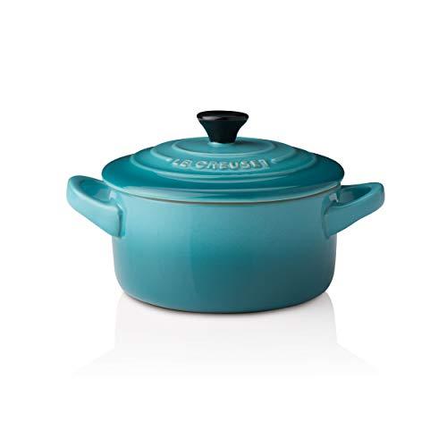 Le Creuset Mini cocotte rotonda in gres vetrificato, 250 ml, diameter 10 cm, Blu Caribe, 71901101700100