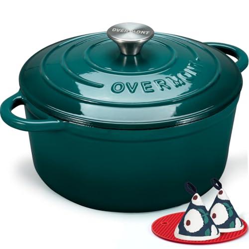 Overmont Casseruola in Ghisa Smaltata - Antiaderente Forno Olandese con Coperchio - Ø26 CM Rotonda Cocotte per Adatto a Piani di Cottura e Forni a Induzione - Lago-blu