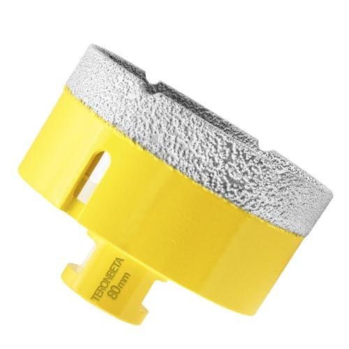 Teronbeta Punta per Trapano Diamantata 80mm, M14 Filetto Vacuum Brasato Foretto Sega a Tazza Diamantata per Piastrelle Porcellana Marmo Ceramica Granito