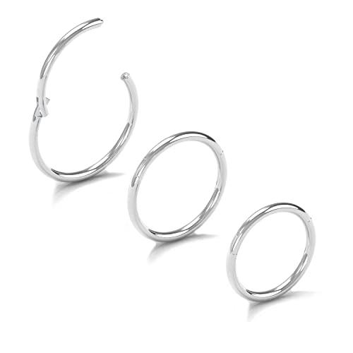NewkeepsR 3 Pezzi- 0,8mm titanio incernierato segmento clicker anello senza cuciture del cerchio del naso, orecchino del trago della traversina della cartilagine per le donne -7/8/9mm