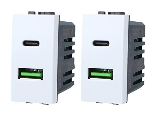 2 Pezzi Presa USB C + USB A, Compatibile Con Bticino Living Light (Bianco)