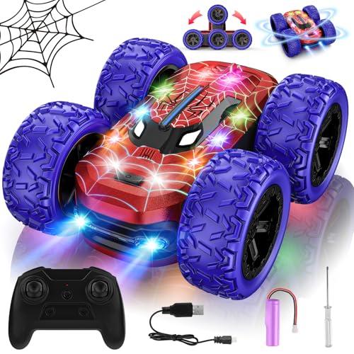 Macchina Telecomandata per Bambini 4 5 6 7 8 9 Anni, 4x4 RC Auto Radiocomandata con Luci Giochi da Giardino Esterno Interno, 360 Flip Doppio Monster Truck Spider Giocattolo Regalo Compleanno Natale
