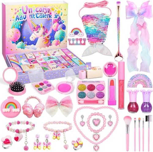 iZoeL Calendario Avvento 2025 Bambina Calendario Avvento Make Up Unicorno Bambina Regalo - Braccialetto Collana Anello Make Up per 5 6 7 8 9 10 Anni, Regali Natale per Figlia Nipote Sorella