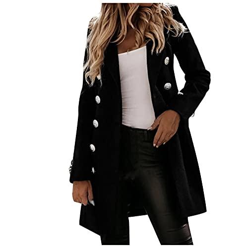 Cappotto Donna Invernale,Donna Cappotto Invernale Lana Caldo Cappottos Scollo a V Revers Cappotti Invernali Lungo Dritto Doppiopetto Giacca Elegante con Tasche per Autunno Inverno maniche Nero L