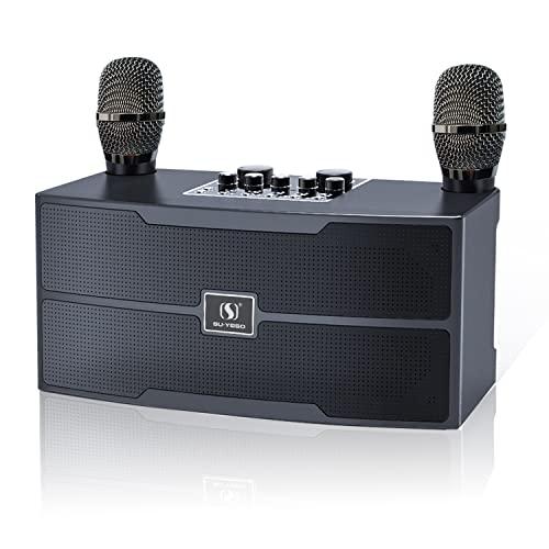 Karaoke con microfono 20W EASJOY karaoke professionale completo caraoke adulti PA Bluetooth con 2 Microfoni Wireless microfono HD cassa karaoke per Riunioni di Famiglia, Matrimoni
