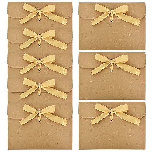 50 Pezzi Buste in Carta Kraft, Busta con Nastro, DIY Buste per Buoni Regalo in Stile Vintage, per Inviti Fatti a Mano, Cartoline, Biglietti di Auguri, Matrimonio, Compleanno (Dorato Nastro)