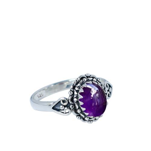 Anello in argento sterling 925 con ametista viola Gems Vibe per donna, regalo perfetto per lei, anelli con pietra preziosa in ametista, gioielli raffinati, anello fatto a mano, misura 6