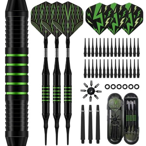 Haoledy 3 Pezzi Freccette Professionali Punta Plastica 18 Grammi, Punte Freccette Soft per Bersaglio Elettronic, Set di Freccette con 30 Punte Morbide, 6 Alette, 3 Aste di Freccette