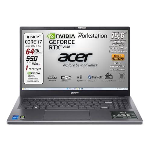 Acer Notebook Workstation Intel Core i7-1255U, 10 Core 4,7 Ghz, RAM 64 GB, SSD 1Tb, 15.6