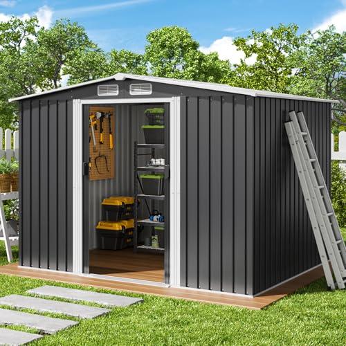 Xbro Capanno per Attrezzi in Metallo 5㎡, Casetta da Giardino da Esterno con Tetto Spiovente e Porta Scorrevole, Casetta per Attrezzi con Serratura e Guanti, 247x193x179 cm