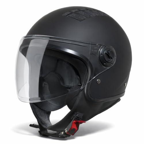 VINZ Como Casco Jet con Visiera ECE 22.06 Certificato | Per scooter, moto e Vespa | Uomo E Donna | nelle taglie dalla XS-XL| Disponibile in quattro colori - Nero opaco