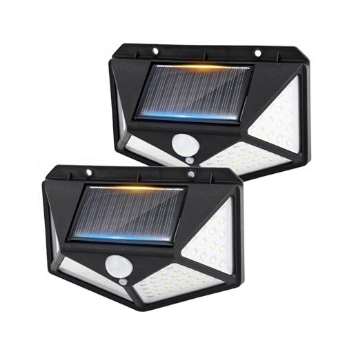GRIFEMA Faretto LED da Esterno Solare con Sensore di Movimento, 100 LEDs, 3 Modalità, Angolo 270°, IP65, Batteria 800mAh, Lampada Solare da Giardino, Confezione da 2, GDK203-2