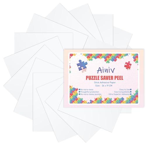 Ainiv 16 Fogli Colla per Puzzle Bifacciale Colla, Puzzle Carta Adesiva, Fogli Adesivi Puzzle Pellicola Autoadesiva, Conservano Puzzle da 2 × 1000pz, per Fissare e Proteggere i Puzzle ( 26*19cm)