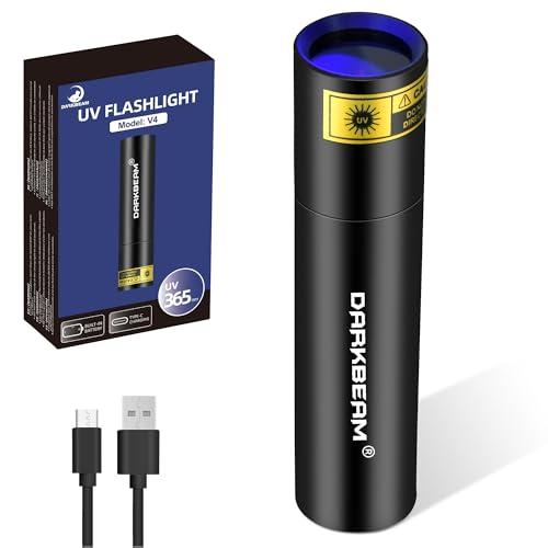 DARKBEAM Torcia UV 365nm Ultravioletta Luce Nera, Lampada di Wood Mini Portatile Potente Blacklight Ricaricabile USB, per Rilevare di urina animale domestico, vetro all'uranio, ambra, resina