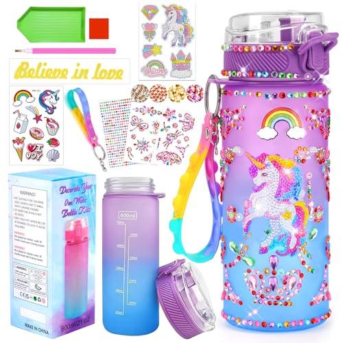 PUWOWYE Regalo Unicorno per Ragazza 5-10 anni, Kit di Artigianato Bottiglia da bere per Bambini, Bottiglia D'acqua Artigianato Diamante Pittura Bambini Compleanno Giocattoli per Ragazze 4-12 anni