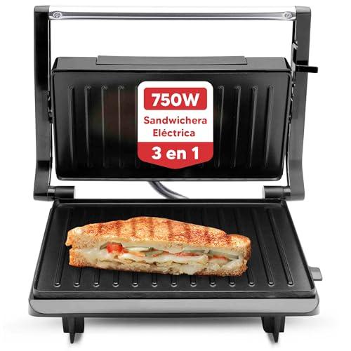 SOGO SS-7122 Sandwich Toaster, Electric Barbecue 750 W, Non-Stick Surface, Black