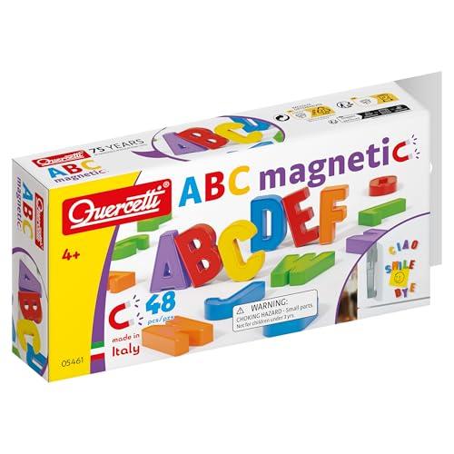 Quercetti Refill 48 Letters, Lettere Magnetiche per Bambini 4+ anni, Giochi Educativi, Giochi Magnetici per Bambini Colorati Ideale per Lavagna per Bambini Magnetica, Made in Italy