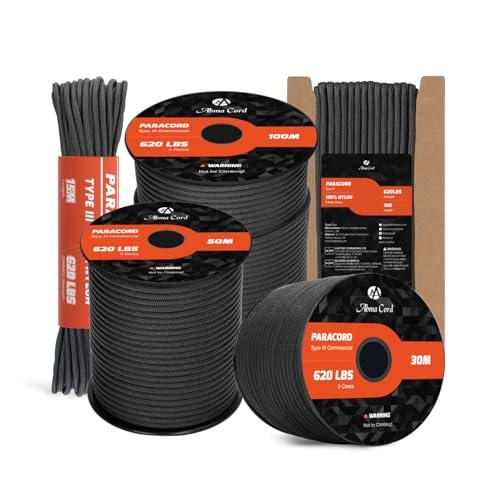 Abma Cord Paracord 4mm 9 Fili 10m Corda Paracord Nylon Corda da Paracadute Tipo 3 620lbs - Max. 280 kg - Nero
