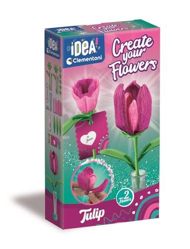 Clementoni Idea - Create Your Flowers, Kit Creativo per Comporre Fiori, Bambini 8+ Anni, con 2 Tulipani in Carta da Assemblare e Personalizzare, Idea Regalo Gioco Made in Italy, Lingua Italiana, 18878