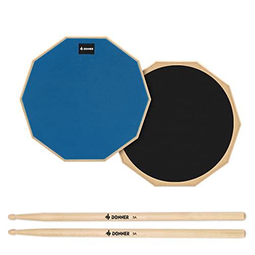 Donner Pad per Allenamento da 12 inch Drum Pad pratica con bacchette in acero Blu