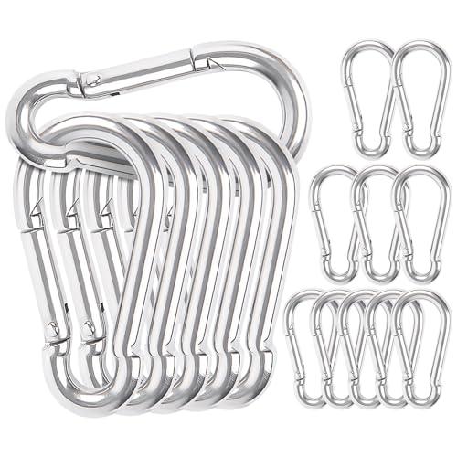 Yonality Moschettoni 6x60 mm, 16 Pezzi Moschettone M6, moschettone a molla in acciaio zincato, per Connessione Rapida e Ganci di Montaggio, Accessori da Campeggio per Tende da Sole