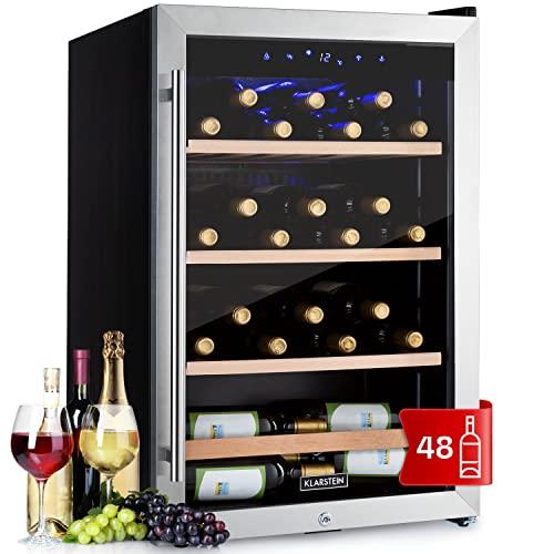 KLARSTEIN Cantinetta Vino, Frigo Bar con Vetrina, Mini Bar, Cantina Vino Refrigerata a Zona Singola per Interno/Esterni, 48 Bottiglie, 128L, Nero - Agrento
