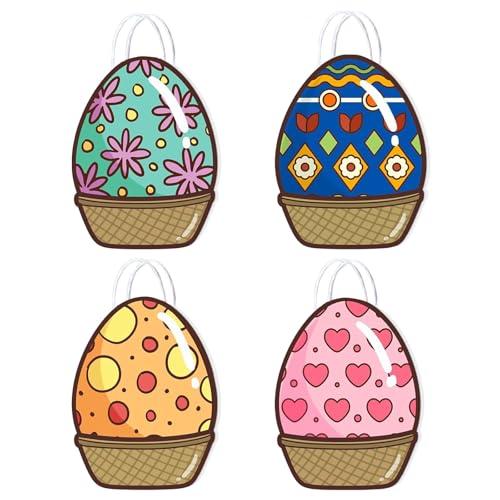 BOOSHMall 4 Pezzi Borsa Regalo di Pasqua, Sacchetto di Pasqua con Uova Motivo, Sacchetto di Pasqua per Regali con Manici, Unico Colorato Sacchetti Caramelle Sacchetti di Carta per Partito