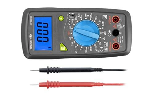 Högert Technik - Misuratore digitale multifunzione I multimetro fino a 600V / 10A I Schermo LCD I Rivestimento in gomma I Ergonomico e Compatto I Cavo di misurazione I HT1E602