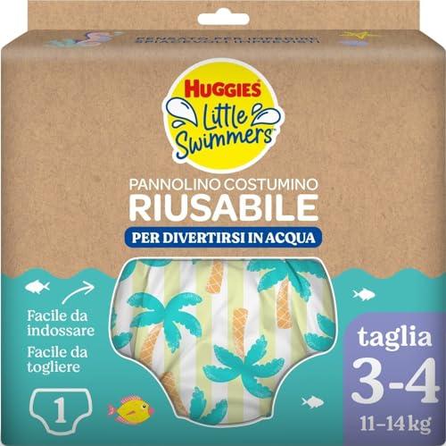 Huggies Little Swimmers, Pannolino Costumino, Taglia 3-4 (11-14 kg), Riutilizzabile, Con Fantasia Tropicale, 1 Pz