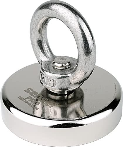 SENSEI® Magnete al Neodimio Potente – 110 kg di Forza, Ø 50 mm – Super Forte Calamita con Dado ad Occhiello da Pesca Magnetica, Uso Industriale, Casa, Officina e Sollevamento