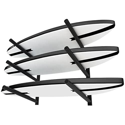 TWO STONES Rack per tavola da surf da parete, appendiabiti per tavola da surf funziona come shortboard, skimboard e longboard Hanger o supporto (CJ-OT2202) (3 livelli), nero