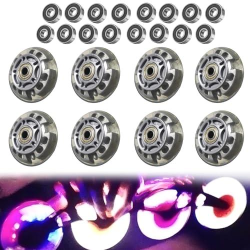 TOATELU 8 ruote per pattinaggio in linea, 72 mm, ruote in linea trasparente, con 16 cuscinetti a sfera, universali per tutti i tipi di pattini a rotelle