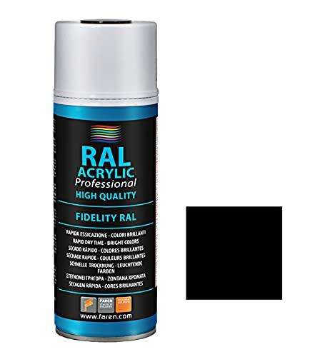 FAREN RAL ACRYLIC, Vernice spray Acrilica 100%, Smalto FIDELITY RAL, Colori Brillanti a Rapida Essiccazione, 400ml (RAL 9005 NERO OPACO)(1pz)