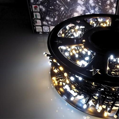 Luccika Catena Luminosa LED Tutti Flash, Cavo Verde 4m, IP44 Interno/Esterno, 31V con Timer, Luci Decorative Natalizie per Giardino e Feste (Bianco Ghiaccio + Bianco Caldo, 50M 1000LED)
