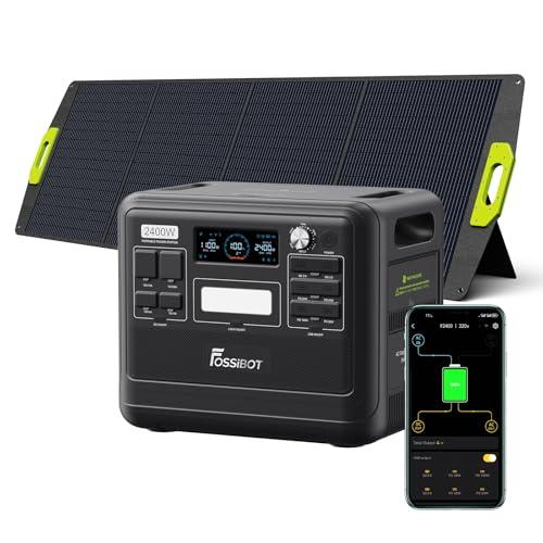 FOSSiBOT F2400 - Generatore solare con pannello solare da 200 W, 2400 W, batteria portatile 2048 Wh, LiFePO4 con uscita 3AC (4800 W picco), 13 prese di corrente per esterni, campeggio in camper Backup