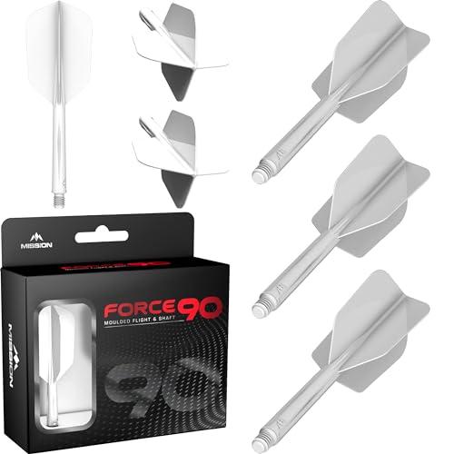 Mission Darts Force 90 | Freccette con sistema integrato di precisione e asta, confezione da 3 alette e steli combinati 2 in 1 professionali altamente durevoli | Slim (bianco, corto)