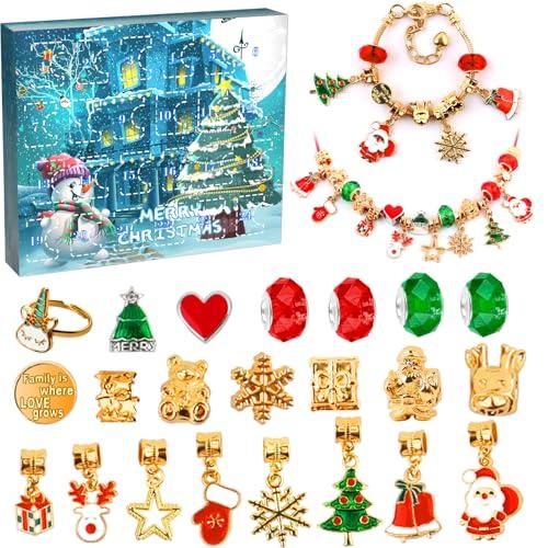 Calendario dell'Avvento di Natale per ragazze adolescenti, kit per la creazione di gioielli, kit creativo per ragazze di 4-12 anni, set per creare braccialetti con ciondoli per bambini, riempitivi per