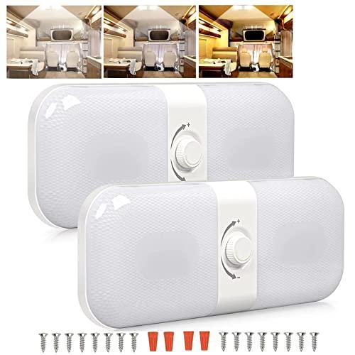 Intckwan Plafoniera Led 12v per Camper, Luci da Tetto Dimmerabili, Luci per Camper con Interruttore di Memoria, 120 Leds, 3 Colori, Per DC 12-24v Auto Camion Camper Campeggio Caravan Barca(2 Pezzi)