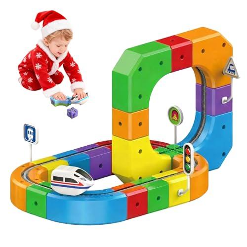 Set di tiranti elettrici magici per ferroviari magnetici per auto, set di binari magnetici fai da te per bambini, layout incorporati 3D anti-gravità (51 pezzi)