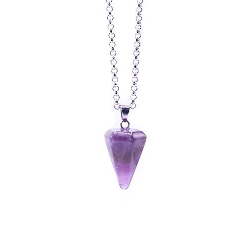 Ciondolo pendolo in pietra naturale con catena in acciaio inossidabile – collana pendolo con pietra energetica, pietra semipreziosa, pietra curativa – Ciondolo a punta con gemme