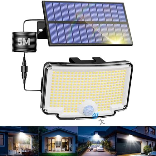 nipify 318LED Faretti Solari a Led da Esterno, 270° Illuminazione Faro Led Esterno con Pannello Solare, IP65 Impermeabile 3 Modes Luce Solare Led Esterno con Movimento per Giardino Garage