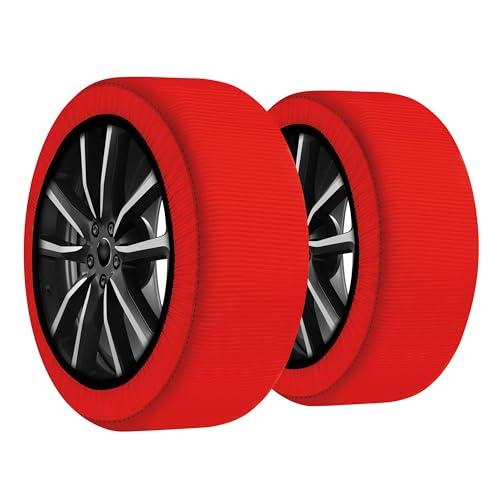 RICAMBYCAR Calze da Neve, Taglia S, omologate Italia EN 16662-1, 2 Calze Neve Auto, Montaggio rapido, Guanti Inclusi, Snow Socks Ultra Grip