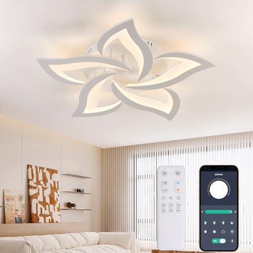 KAUCQI Plafoniera Led Soffitto, Lampadario Soggiorno 58CM 28W, Plafoniera Soggiorno Petalo Plafoniera con Telecomando Dimmerabile 3000-6000K, Plafoniera Salotto Lampada Salone Luci di Fiore